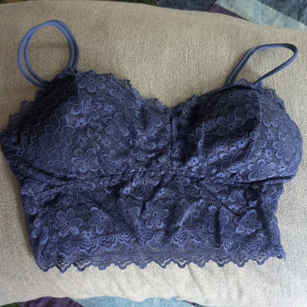 Sexy Blue Lace Long line Pullover Bra XS
